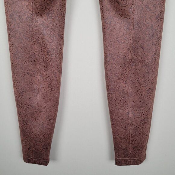 White House Black Market Vegan Suede Runway Leggings Paisley Brown Size 8 - Picture 7 of 11